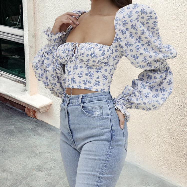 Cute Long Sleeves Square Neckline Women Blouses--Free Shipping at meselling99