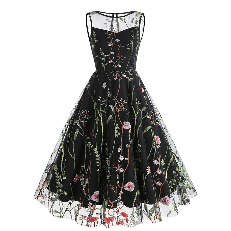 Vintage Sleeveless Embroidery Dresses-Dresses-Black-S-Free Shipping at meselling99