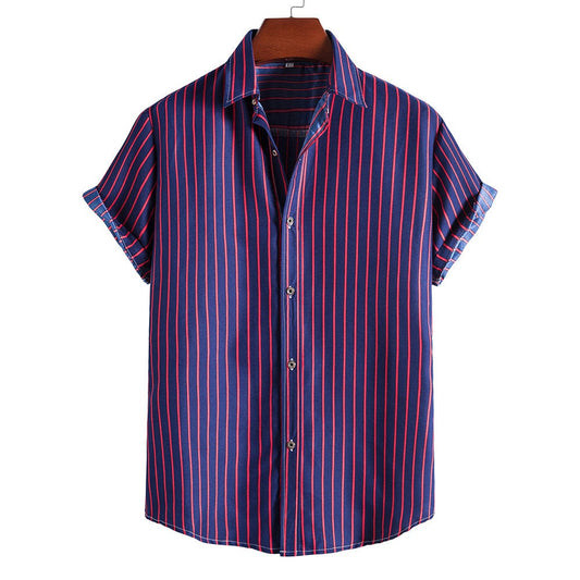 Leisure Purple Striped Summer Short Sleeves Shirts for Men-Shirts & Tops-DC114-S-Free Shipping at meselling99