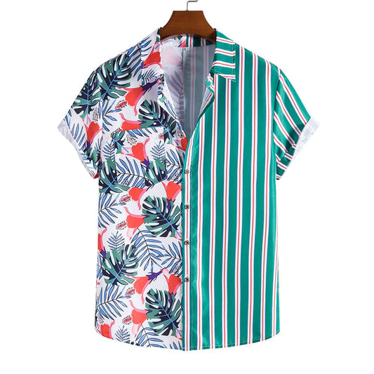 Striped Print Summer Green T Shirts for Men-Shirts & Tops-DC119-M-Free Shipping at meselling99