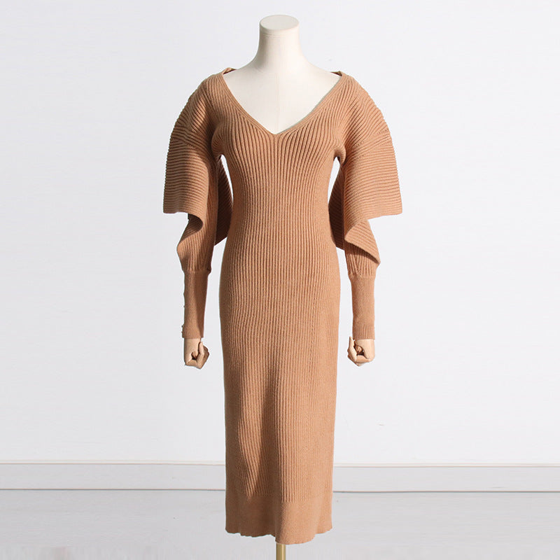 Fashion Designed Midi Length Knitted Dresses-Dresses-Khaki-One Size-Free Shipping at meselling99