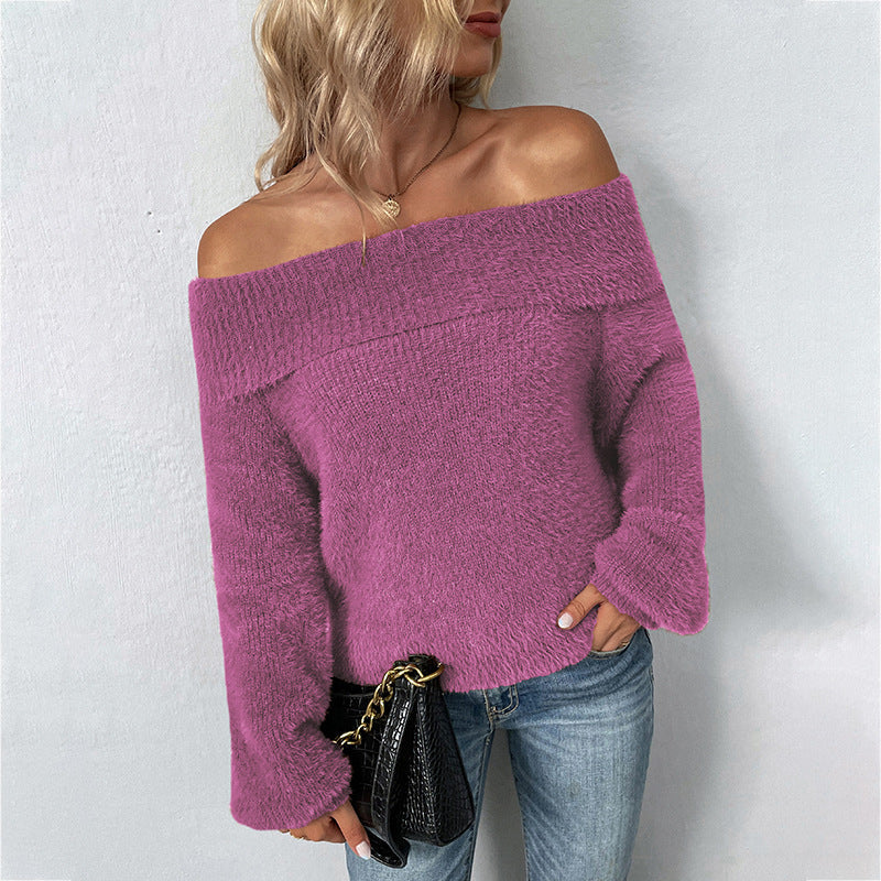 Sexy Off The Shoulder Women Pullover Sweaters-Shirts & Tops-Purple-S-Free Shipping at meselling99