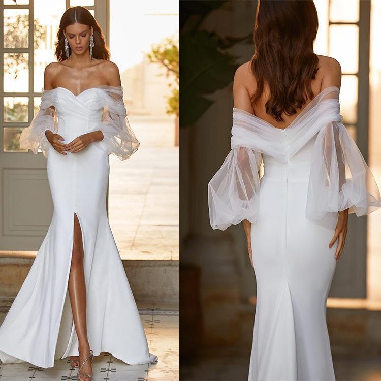 Classy Off The Shoulder Split Front Evening Dresses-Maxi Dresses-Free Shipping at meselling99