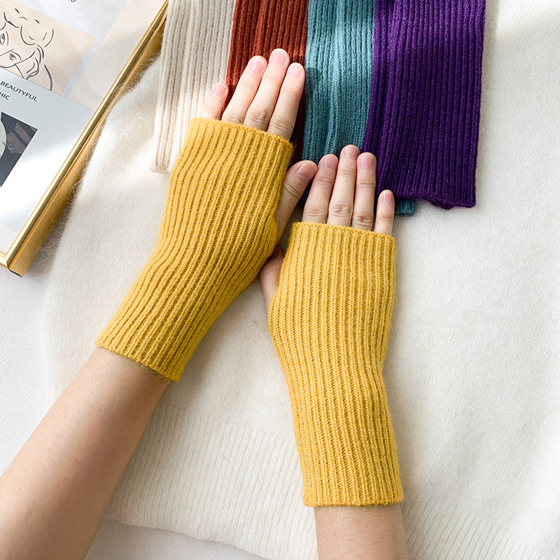 2 pairs/Set Winter Warm Figerless Knitted Gloves-Gloves & Mittens-Yellow-1-One Size-Free Shipping at meselling99
