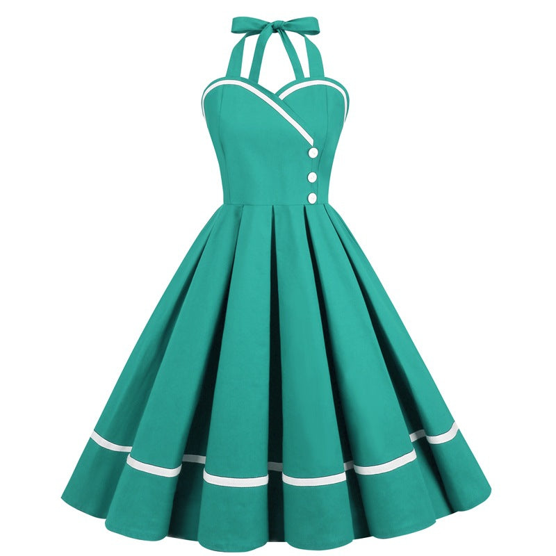 Vintage Sleeveless Halter Dresses-Dresses-Lake Blue-S-Free Shipping at meselling99