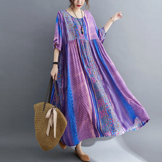 Purple Summer Women Long Loose Dresses-Dresses-Purple-One Size-Free Shipping at meselling99