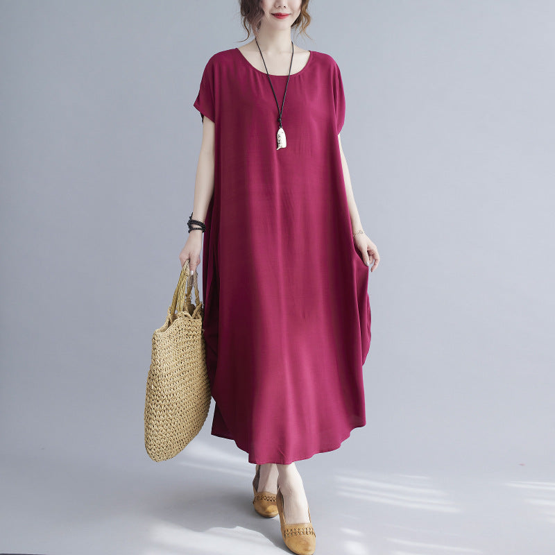 Summer Simple Design Long Cozy Dresses-Dresses-Wine Red-One Size (45-75KG)-Free Shipping at meselling99