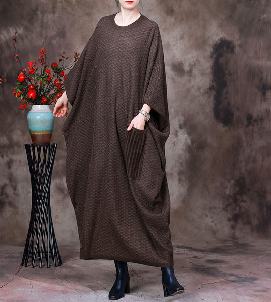 Vintage Bat Sleeves Fall Plus Sizes Woolen Knitting Dresses-Dresses-Dark Coffee-One Size-Free Shipping at meselling99