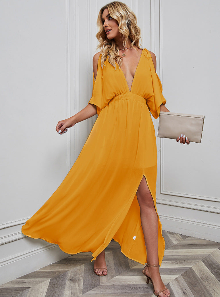 Sexy Chiffon Split Front Summer Long Dresses-Dresses-Yellow-S-Free Shipping at meselling99
