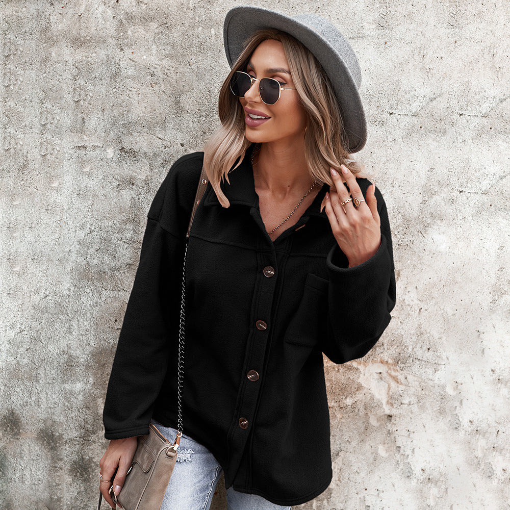 Casual Women Velvet Long Sleeves Overcoats-Outerwear-Black-S-Free Shipping at meselling99