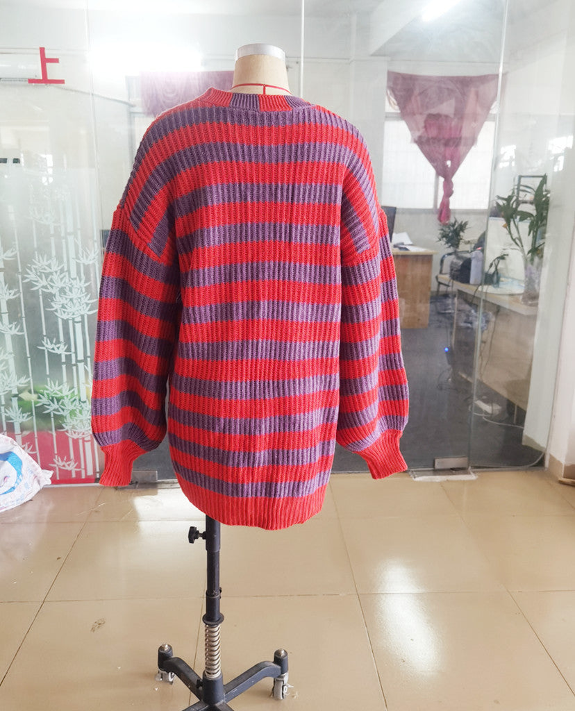 Women Striped Knitted Cardigan Sweaters-Shirts & Tops-Free Shipping at meselling99