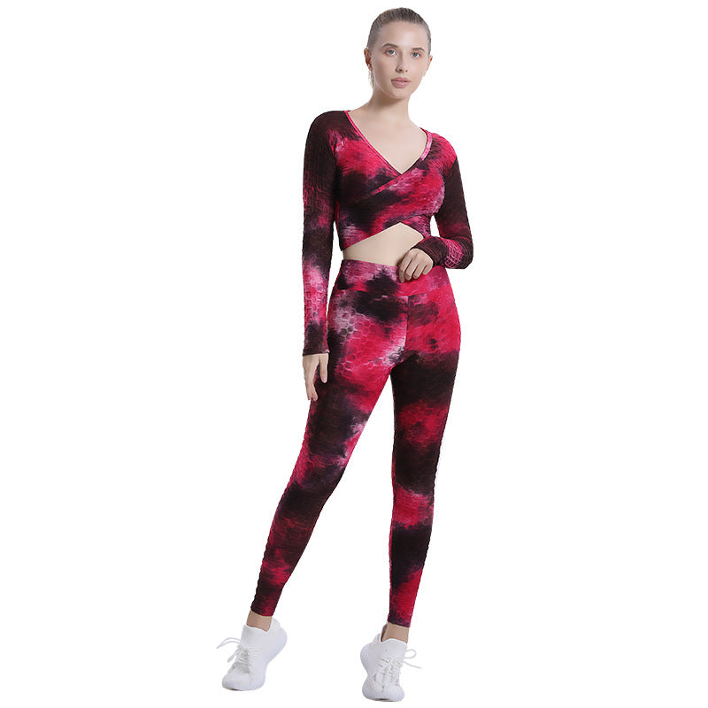 Sexy Dyed Yoga Gym Outfits for Women-Activewear-Rose Red-S-Free Shipping at meselling99