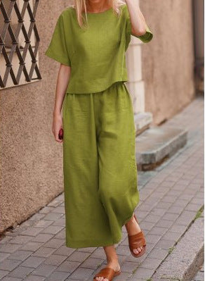 Casual Women Loose Linen Two Pieces Suits-Two Pieces Suits-Green-S-Free Shipping at meselling99