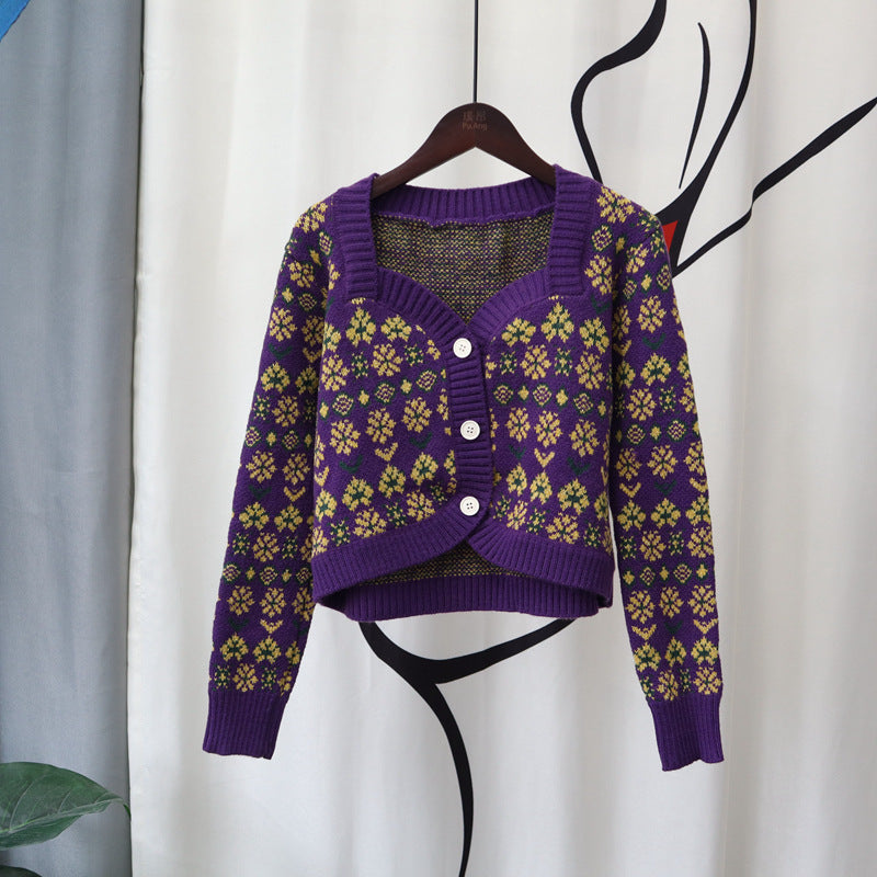 Vintage Designed Knitted Cardigan Sweaters-Shirts & Tops-Purple-One Size-Free Shipping at meselling99