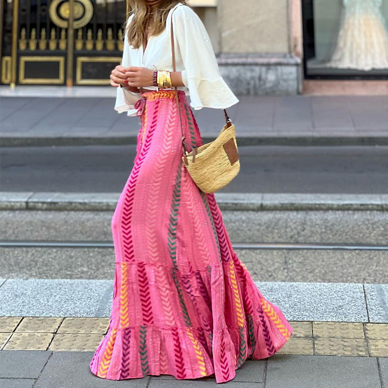 Bohemian Fall Long Skirts for Women-Skirts-Rose Red-S-Free Shipping at meselling99