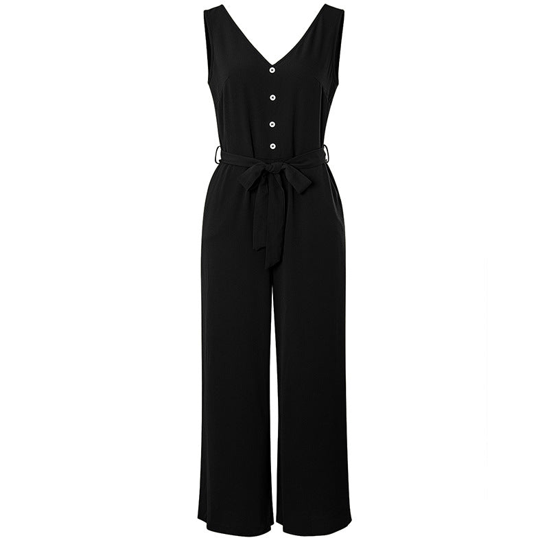 Sexy Cuasual Women Jumpsuits with Belt-Black-S-Free Shipping at meselling99