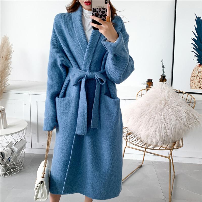 Women Romper Style Knitted Woolen Cardigan Overcoat-Outerwear-Blue-S-Free Shipping at meselling99