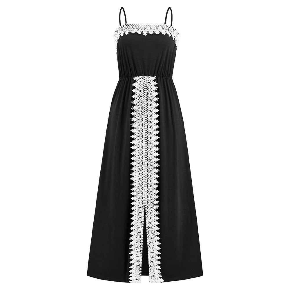 Elegant Lace Trim Summer Long Dresses-Dresses-LQ613-hei-S-Free Shipping at meselling99