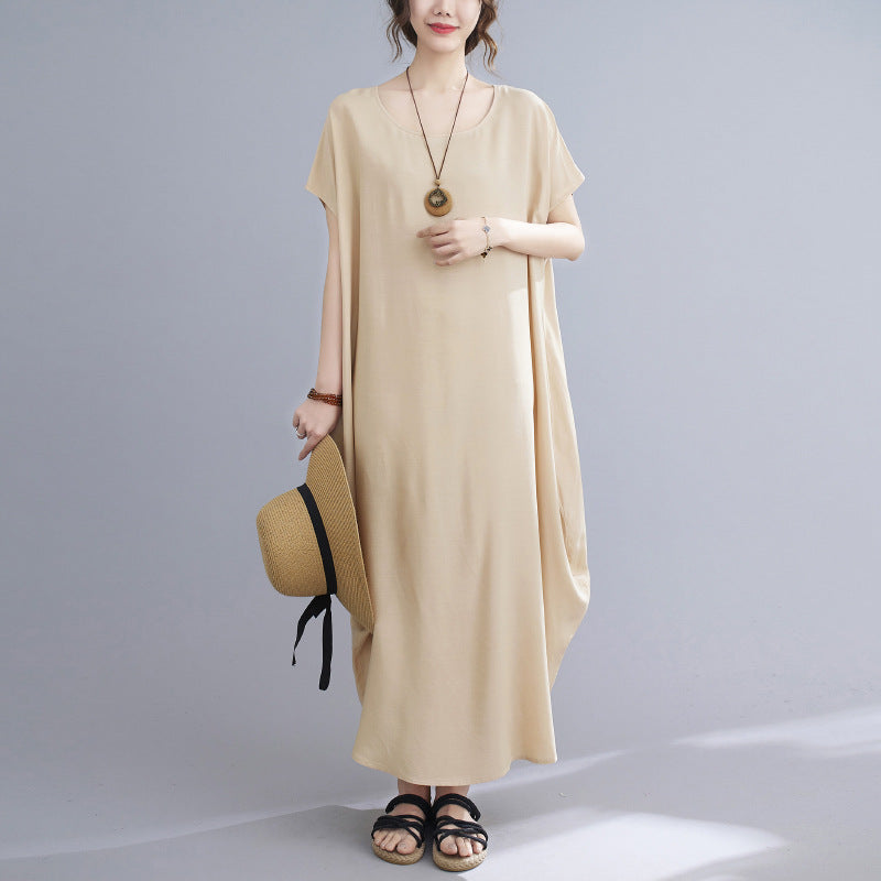 Summer Simple Design Long Cozy Dresses-Dresses-Khaki-One Size (45-75KG)-Free Shipping at meselling99