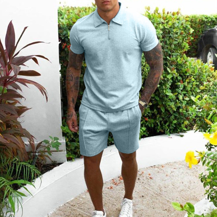 Casual Men's Short Sleeves T Shirts and Shorts Suits-Suits-Light Blue-S-Free Shipping at meselling99