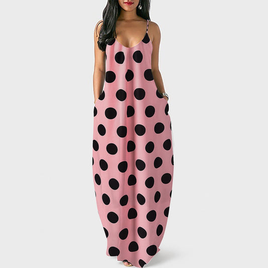 Plus Sizes Summer Dot Print Sleeveless Long Dresses-Maxi Dresses-Free Shipping at meselling99