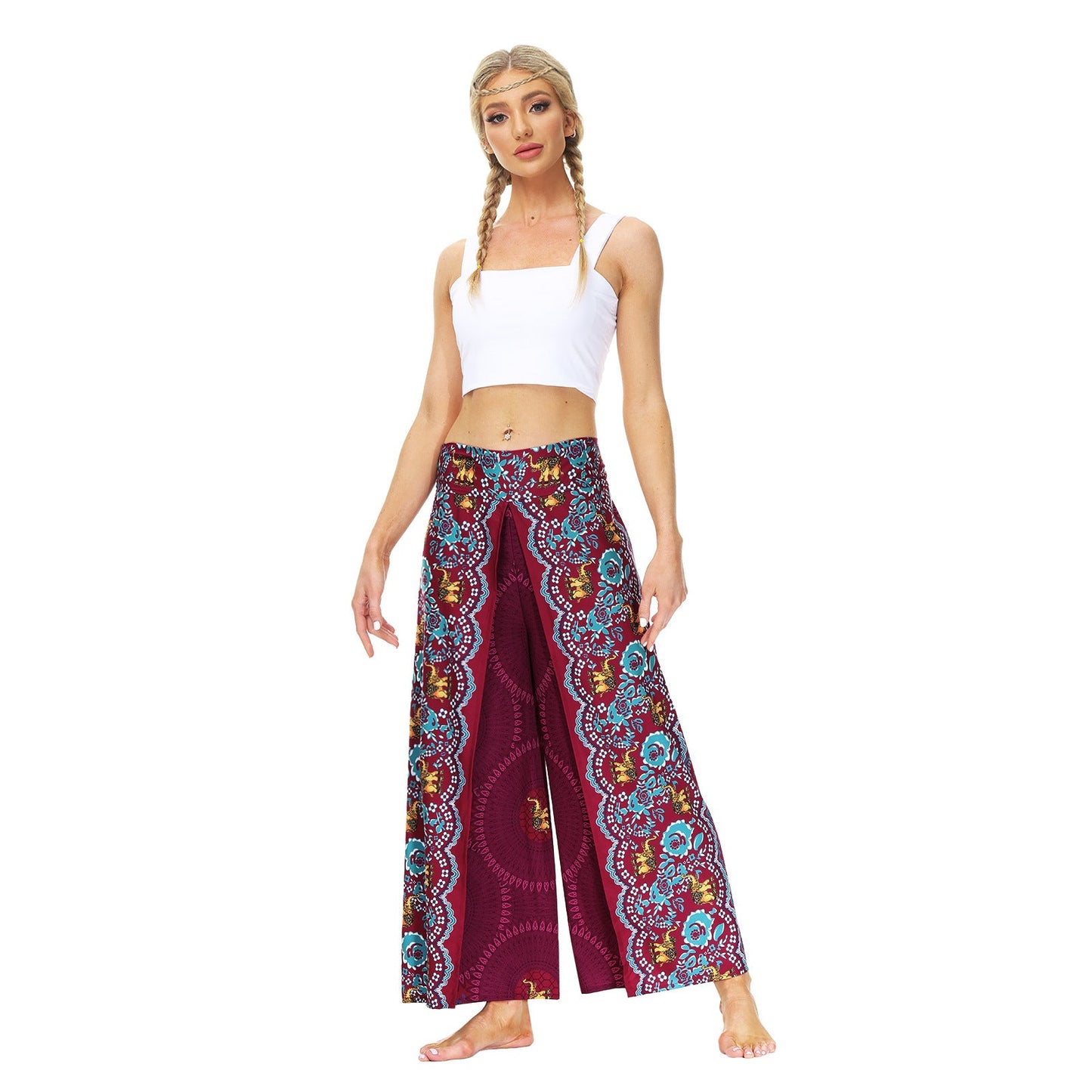 Casual Floral Print Women Yoga Loose Pants-Pants-YEA059-SM-Free Shipping at meselling99