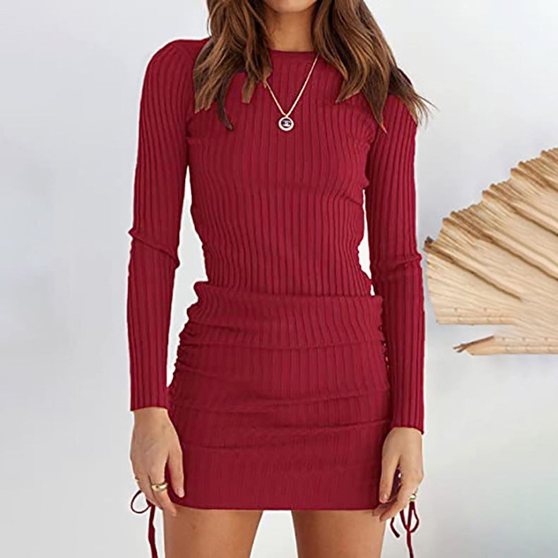 Sexy Long Sleeves Knitted Mini Dresses-Dresses-Wine Red-S-Free Shipping at meselling99