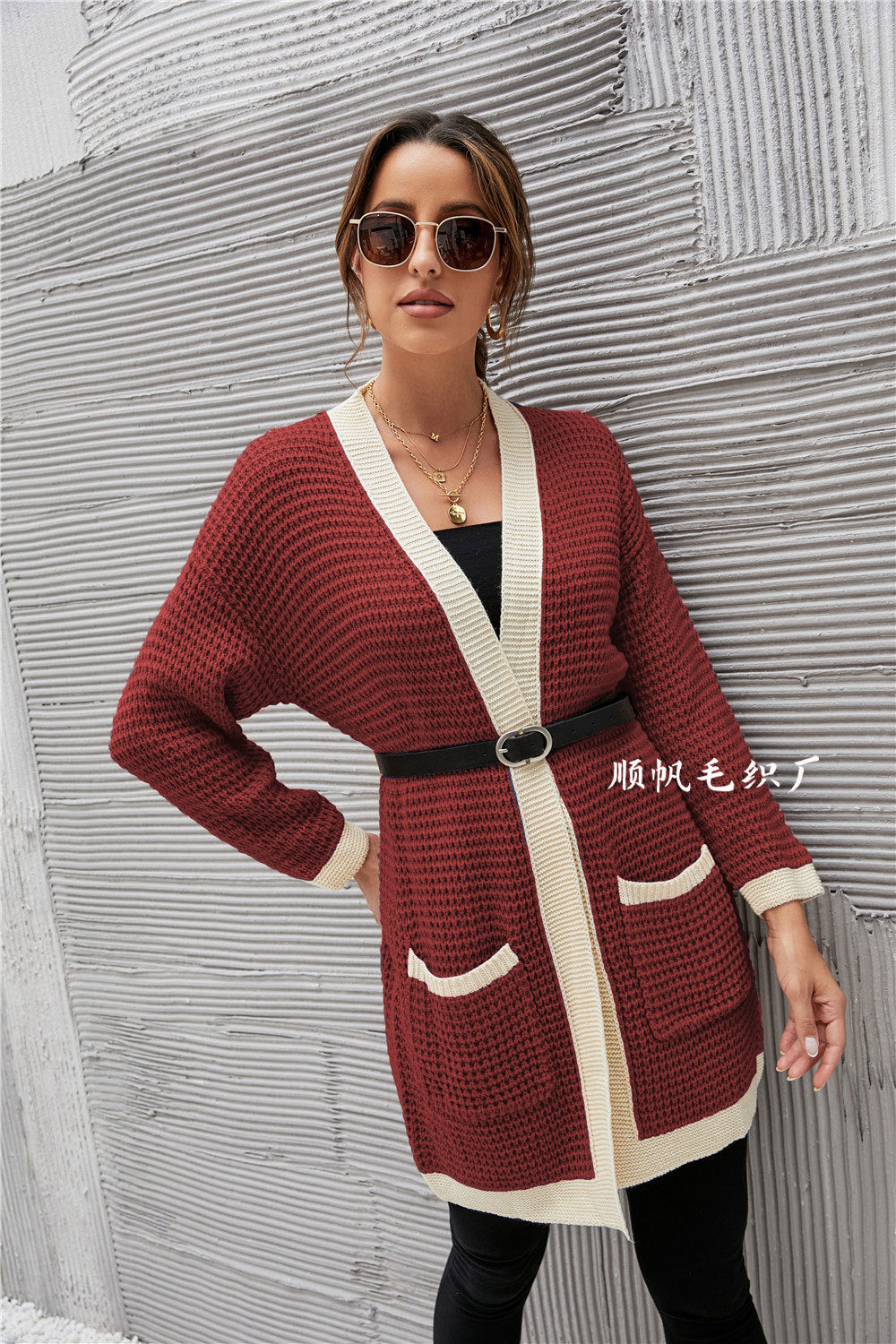 Casual Knitted Long Sleeves Women Overcoat-Shirts & Tops-Red-S-Free Shipping at meselling99