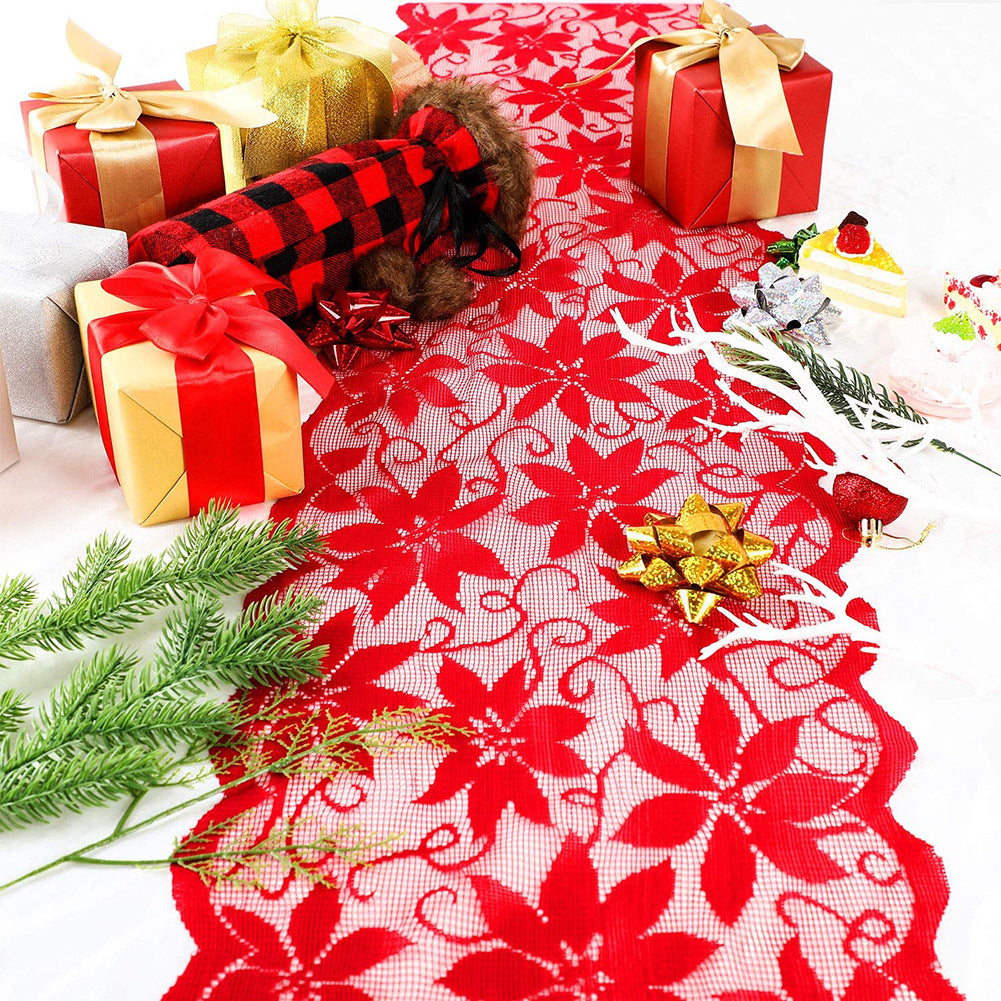 Merry Christmas Red Floral Lace Table Runner-Table Runners-Red-33*183cm-Free Shipping at meselling99