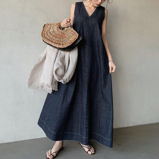 Summer Cozy Demin Lace Up Back Long Dresses-Cozy Dresses-Free Shipping at meselling99