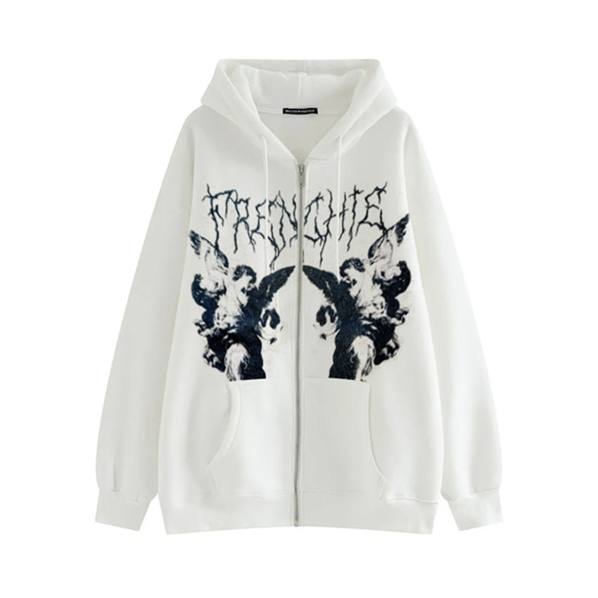 Casual Zipper Street Style Cardigan Hoodies-Outerwear-White-S-Free Shipping at meselling99