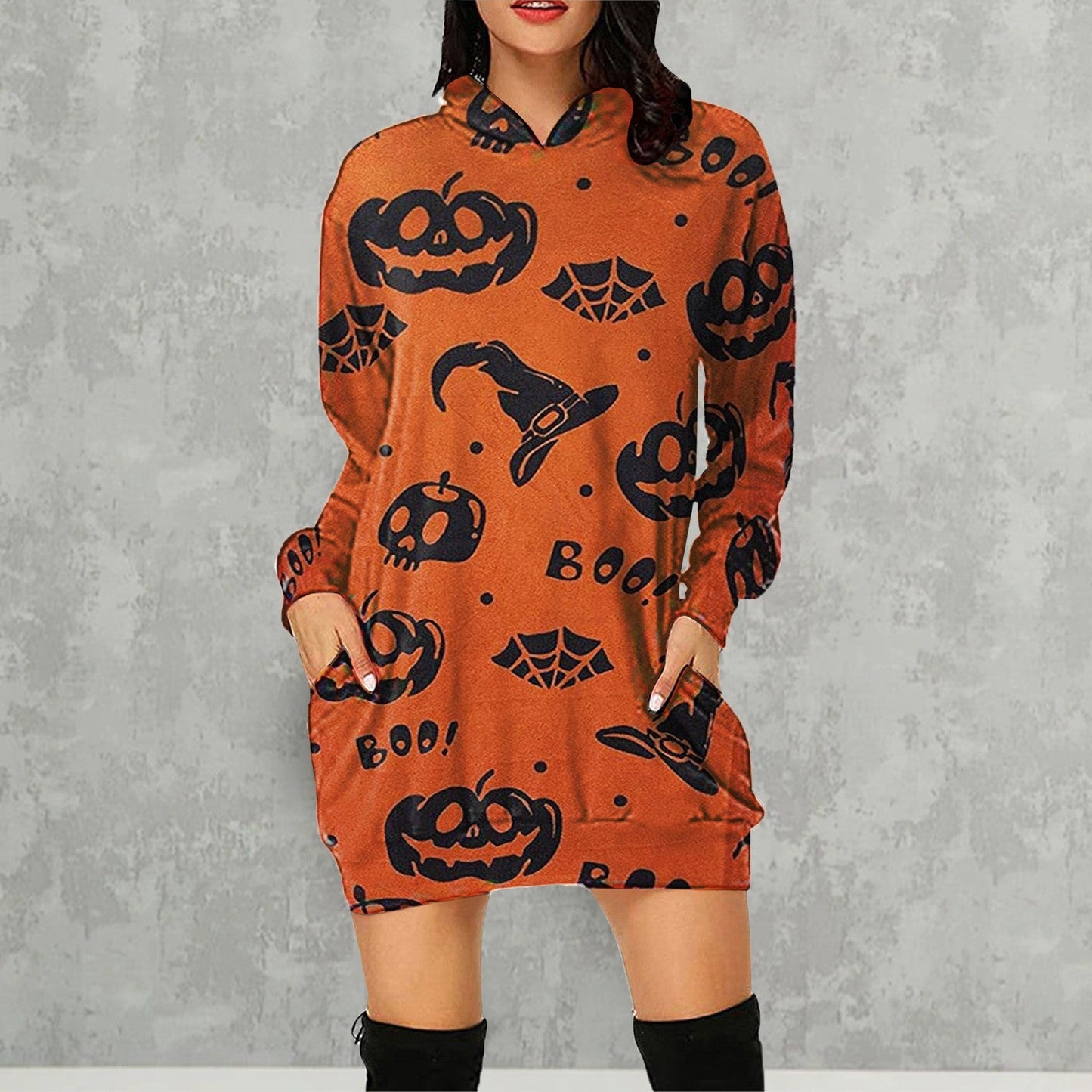 Halloween Pumpkin Design Long Sleeves Hoodies for Women-Orange Pumplin-S-Free Shipping at meselling99