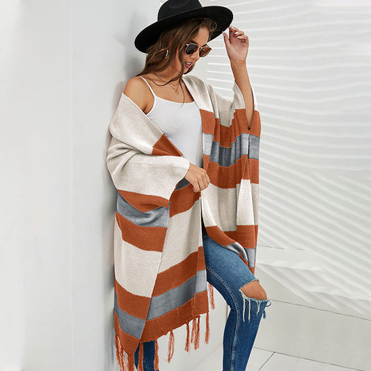 Women Plus Sizes Tassels Knitted Capes-Shirts & Tops-White-S-Free Shipping at meselling99