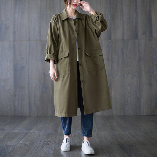 Fall Plus Sizes Long Wind Coats for Women-Coats & Jackets-Army Green-One Size-Free Shipping at meselling99