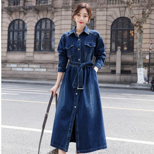 Vintage Denim Fall A Line Long Shirts Dresses-Dresses-The same as picture-M-Free Shipping at meselling99