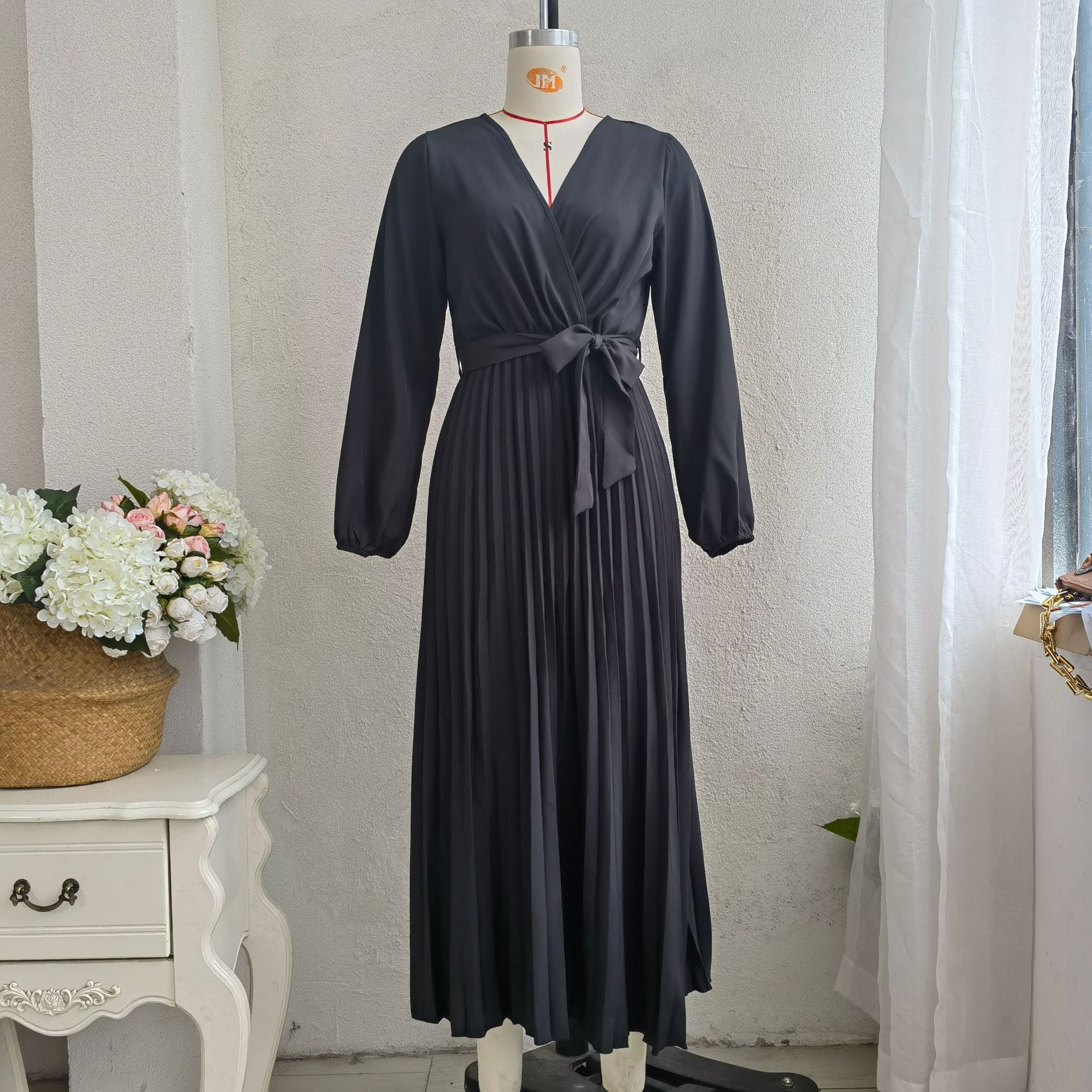 Classy V Neck Long Sleeves Midi Dresses-Dresses-Black-S-Free Shipping at meselling99