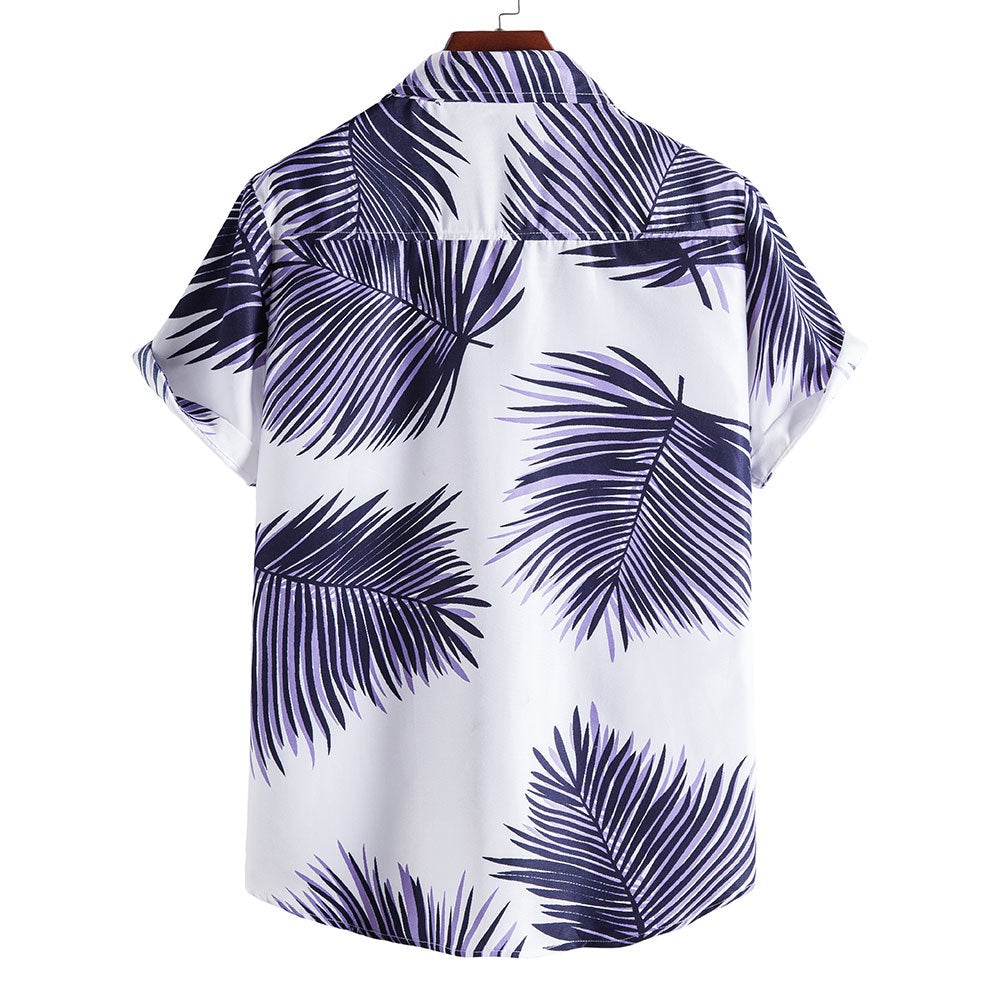 Casual Leaf Print Summer Short Sleeves Shirts for Men-Shirts & Tops-Free Shipping at meselling99