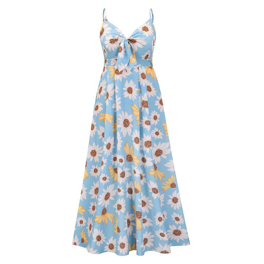 Women Summer High Waist Sunflower Long Maxi Dresses-Dresses-Blue-S-Free Shipping at meselling99