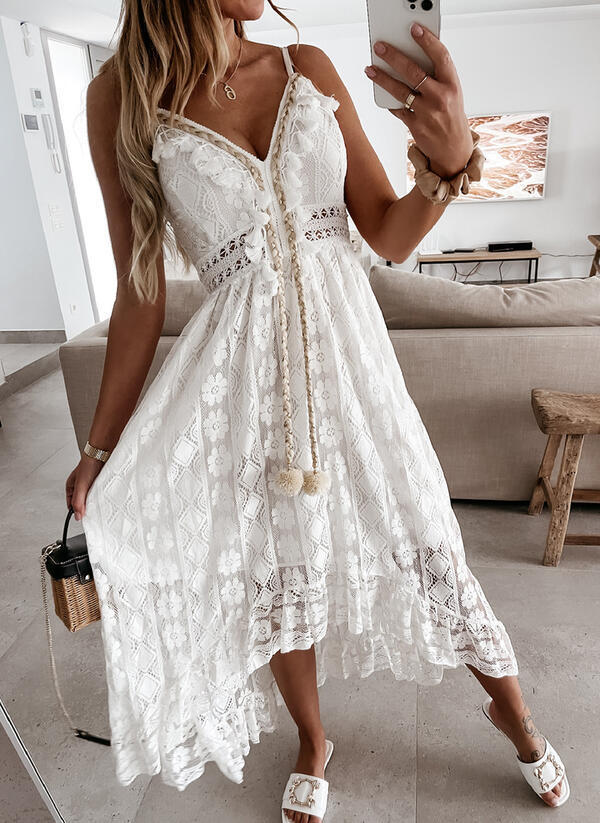 Summer Lace V Neck Sexy Midi Dresses-Maxi Dresses-Free Shipping at meselling99