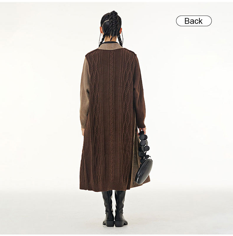 Vintage Contrast Design Long Knitted Coats-Coats & Jackets-Free Shipping at meselling99