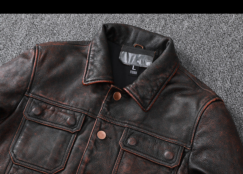 Vintage Cowhide Leather Overcoats Jackets for Men-Coats & Jackets-Free Shipping at meselling99