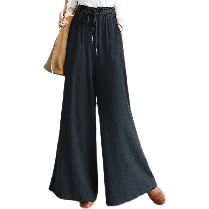 Women Linen Drawstring Summer Casual Pants-Women Bottoms-Black-M-Free Shipping at meselling99