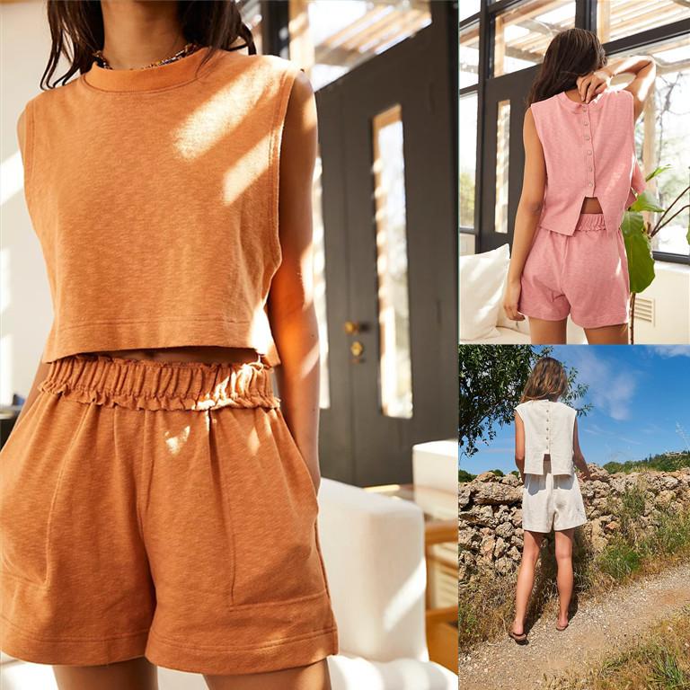 Women Summer Round Neck Sleeves Short Suits--Free Shipping at meselling99