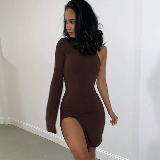 Sexy High Neck One Shoulder Mini Dresses-Dresses-Free Shipping at meselling99