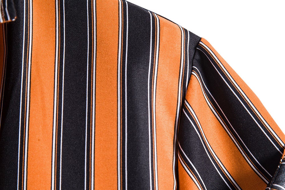 Orange and Black Striped Casual Short Sleeves Shirts for Men-Shirts & Tops-Free Shipping at meselling99