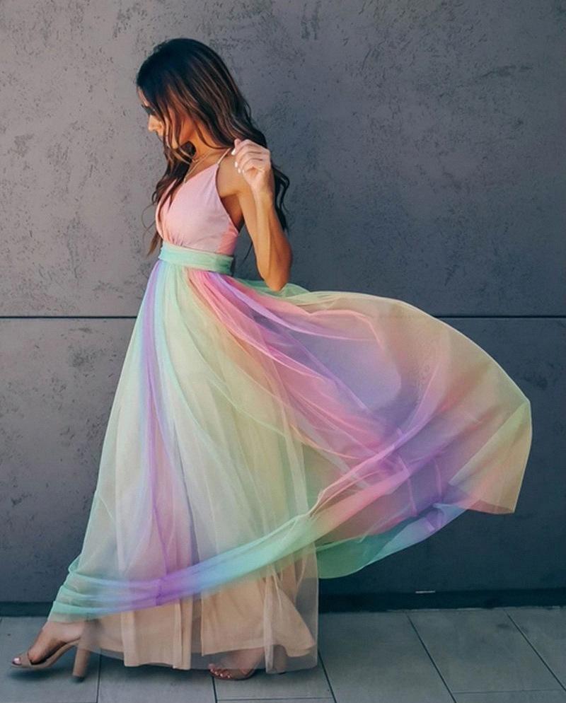 Sexy Women Rainbow Design Long Maxi Dresses-Maxi Dresses-Rainbow-S-Free Shipping at meselling99