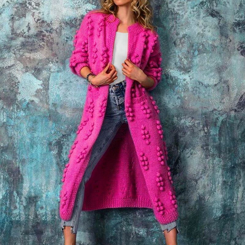 Casual Knitting Long Cardigan Coats for Women-Overcoat-Rose Red-S-Free Shipping at meselling99