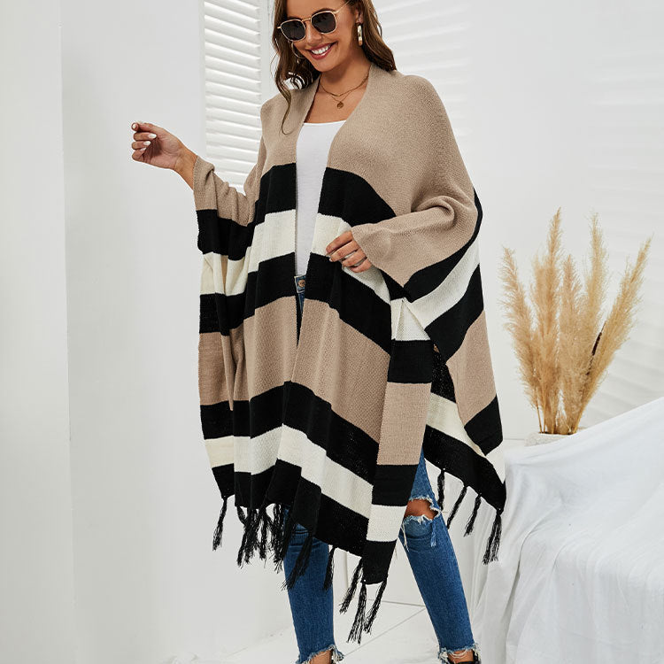 Women Plus Sizes Tassels Knitted Capes-Shirts & Tops-Black-S-Free Shipping at meselling99