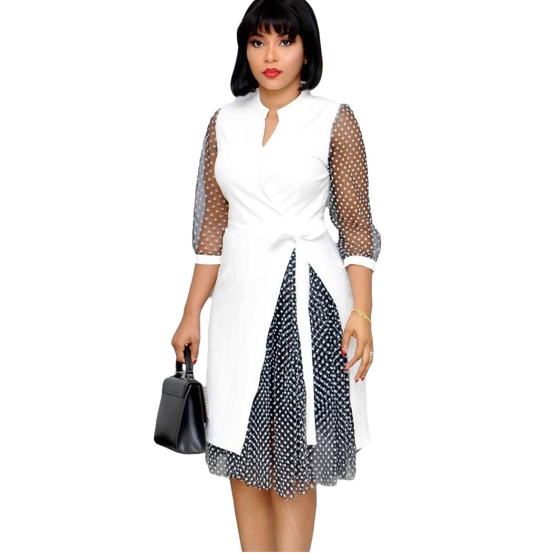 Fashion Dot Print Plus Sizes Women Dresses-Dresses-White-S-Free Shipping at meselling99