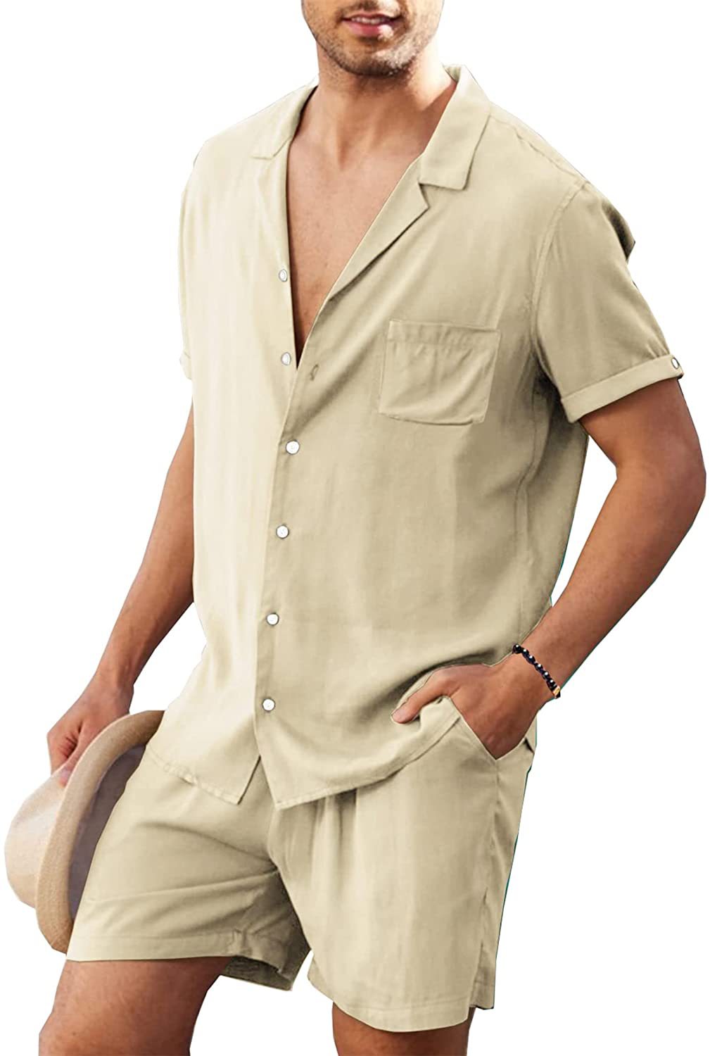 Casual Summer Men's Short Sleeves T Shirts and Shorts-Suits-Off the White-M-Free Shipping at meselling99